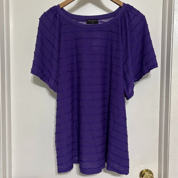 Lane Bryant Shirred Flutter Sleeve Top Plus Size 18/20 Purple Crew Neck New - Picture 2 of 11